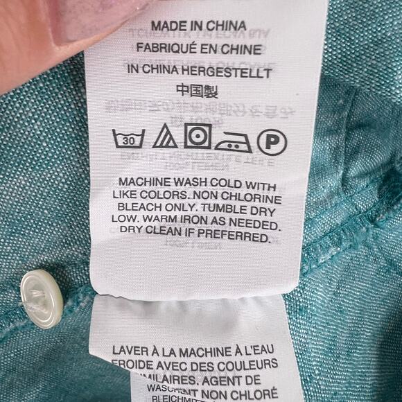 J Crew Baird McNutt Irish Linen Turquoise Blue Long Sleeves Popover Top Size 0 - Picture 10 of 12